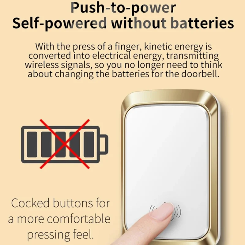 CACAZI FA29PRO Wireless Doorbell 5 Volume Levels Chime Door Bell Kit with 1 Transmitter+2 Receivers - Silver / US Plug
