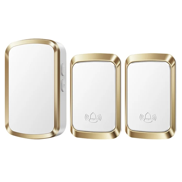 CACAZI FA29PRO Sonnette sans fil pour la maison 5 niveaux de volume Carillon de porte Kit avec 2 transmetteurs + 1 récepteur - Or / Prise UE