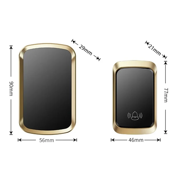 CACAZI FA29PRO Sonnette sans fil pour la maison 5 niveaux de volume Carillon de porte Kit avec 2 transmetteurs + 1 récepteur - Or / Prise UE