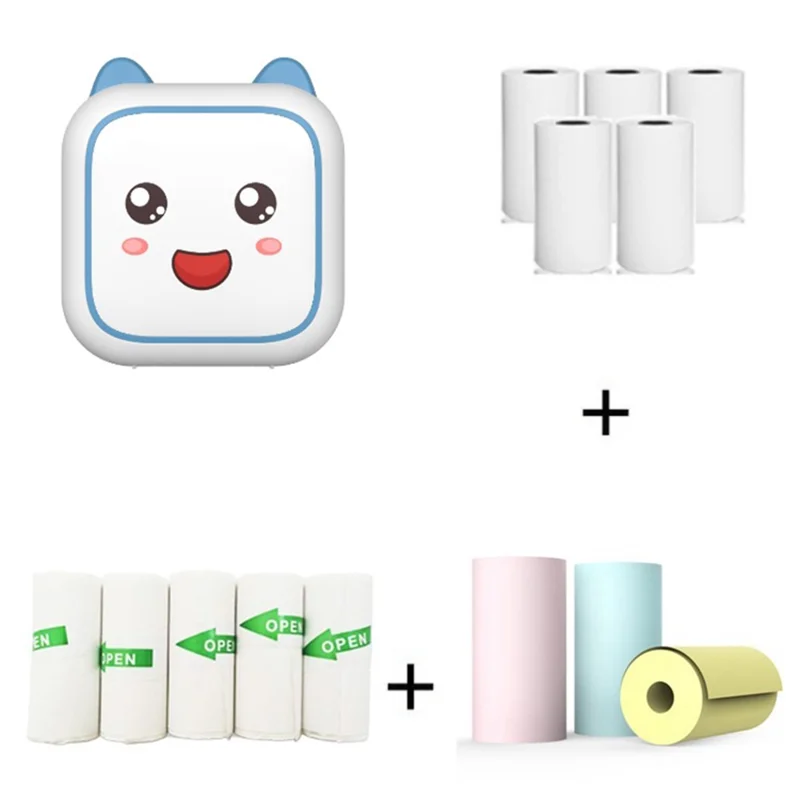 M6 Mini Sticker Printer Bluetooth-compatible Thermal Printer with 5 Rolls Paper + 5 Rolls Sticker + 3 Rolls Color Paper - Blue
