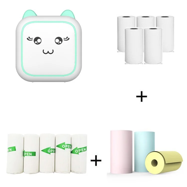 M5 Pocket-Size Sticker Printer Bluetooth-compatible Thermal Printer with 5 Rolls Paper + 5 Rolls Sticker + 3 Rolls Color Paper - Blue