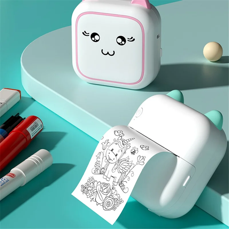 M5 Pocket-Size Sticker Printer Bluetooth-compatible Thermal Printer with 5 Rolls Paper + 5 Rolls Sticker + 3 Rolls Color Paper - Pink