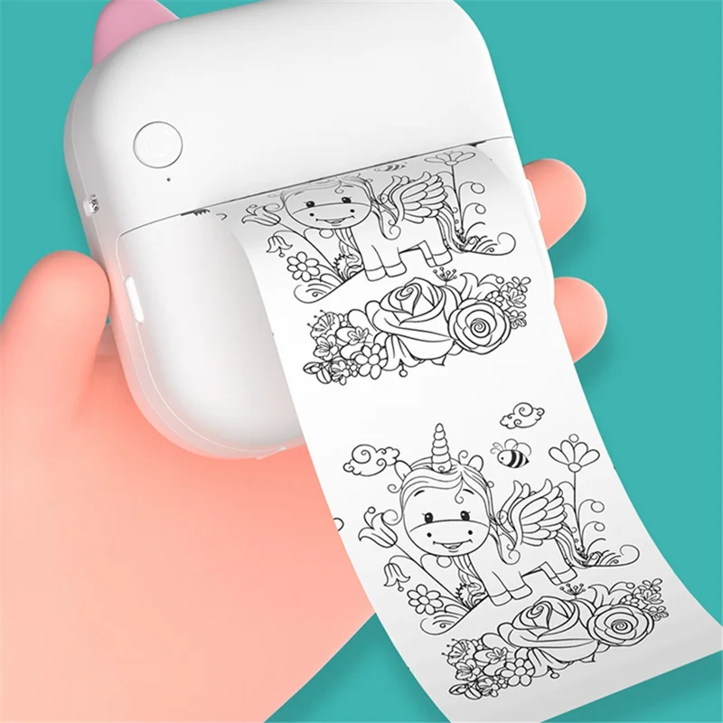 M5 Pocket-Size Sticker Printer Bluetooth-compatible Thermal Printer with 5 Rolls Paper + 5 Rolls Sticker + 3 Rolls Color Paper - Pink