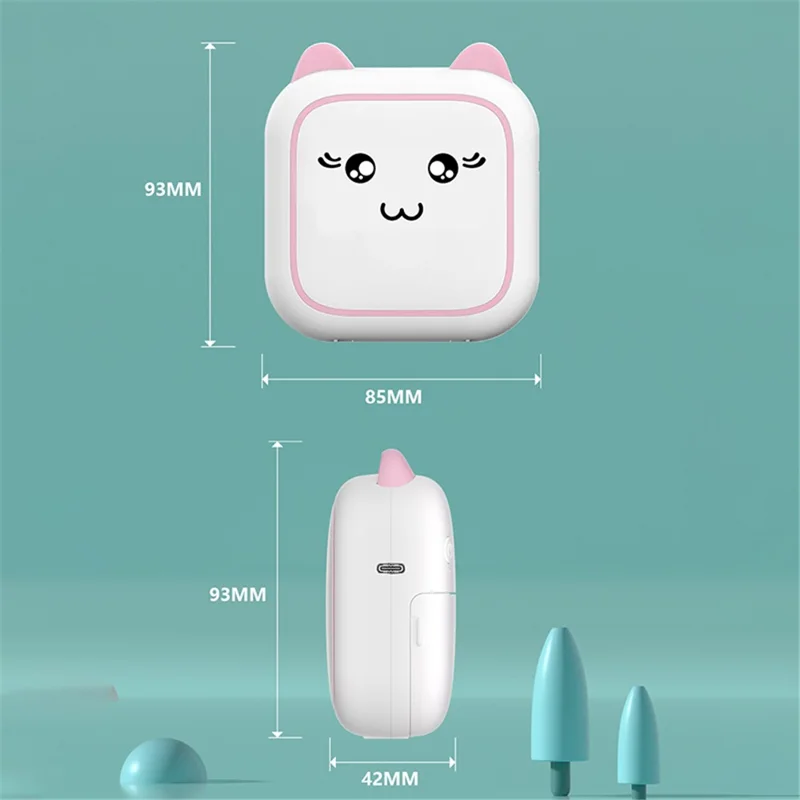 M5 Pocket-Size Sticker Printer Bluetooth-compatible Thermal Printer with 5 Rolls Paper + 5 Rolls Sticker + 3 Rolls Color Paper - Pink