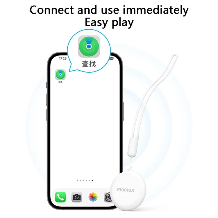 MOMAX BR7 PINPOP Tracker senza fili portatile Anti-Lost Device IP66 Impermeabile Localizzatore di articoli con cordino (FindMy Certificato) - Bianco