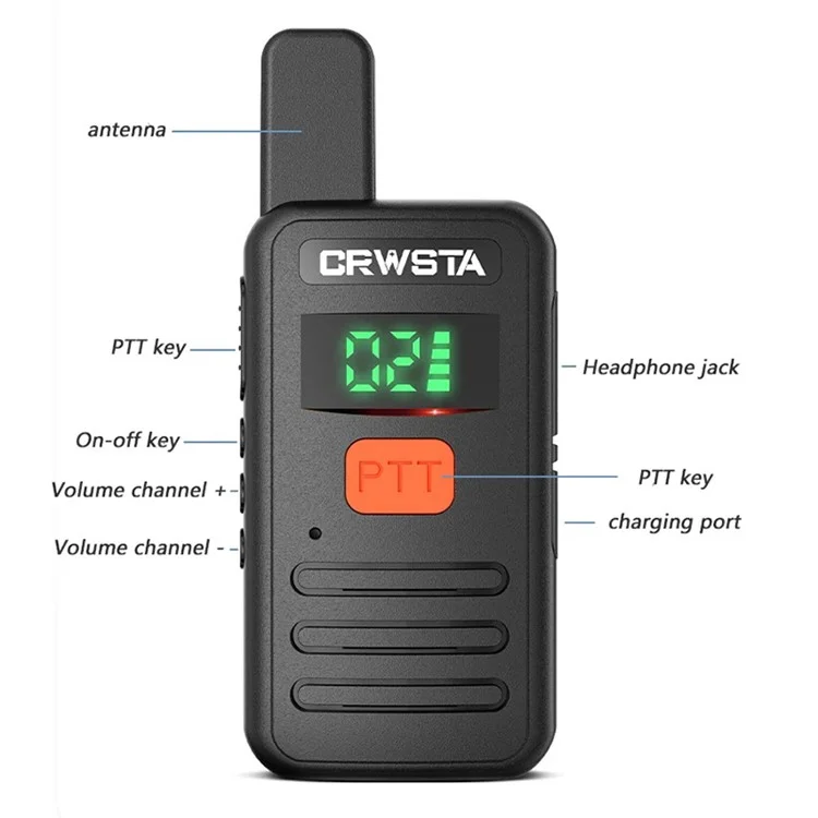CRWSTA T70 5W Portable Mini Walkie Talkie Long Range Handheld Two Way Radio - White / EU Plug