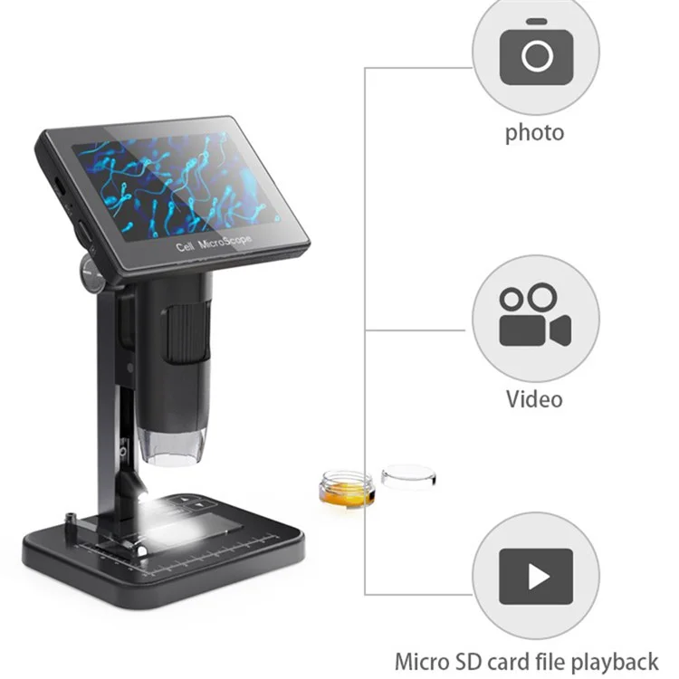 MS03 High Definition Digital Microscope 5-Inch IPS Screen 8000X Magnifying Biological Microscope