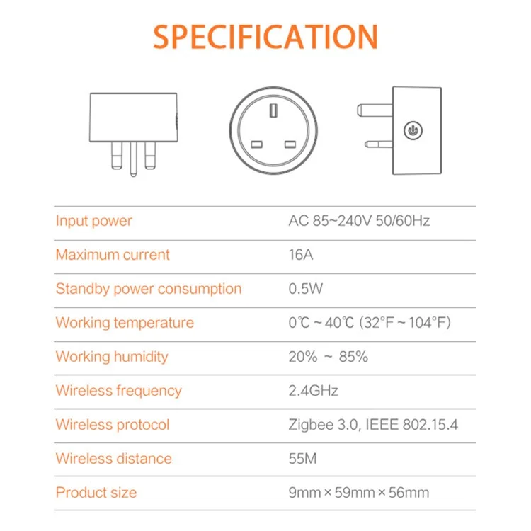 NEO NAS-WR16B Zigbee 3.0 Intelligenter Steckdosenadapter 16A Smartphone-Steuerung Stecker mit Stromzähler, UK-Stecker 