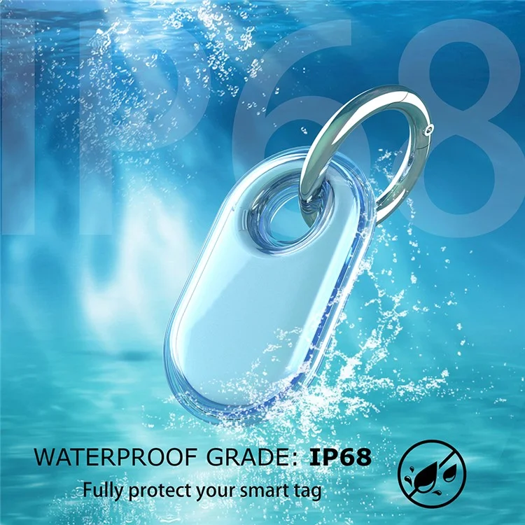 For Samsung Galaxy SmartTag2 Case Bluetooth-compatible Tracker IP68 Waterproof Clear TPU Cover with Buckle - Blue