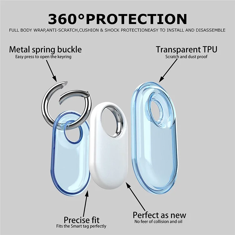 For Samsung Galaxy SmartTag2 Case Bluetooth-compatible Tracker IP68 Waterproof Clear TPU Cover with Buckle - Blue
