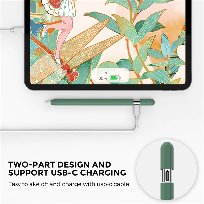 AHASTYLE PT65-3 For Apple Pencil (USB-C) Silicone Sleeve Anti-Drop Pencil Protective Cover -  Dark Green