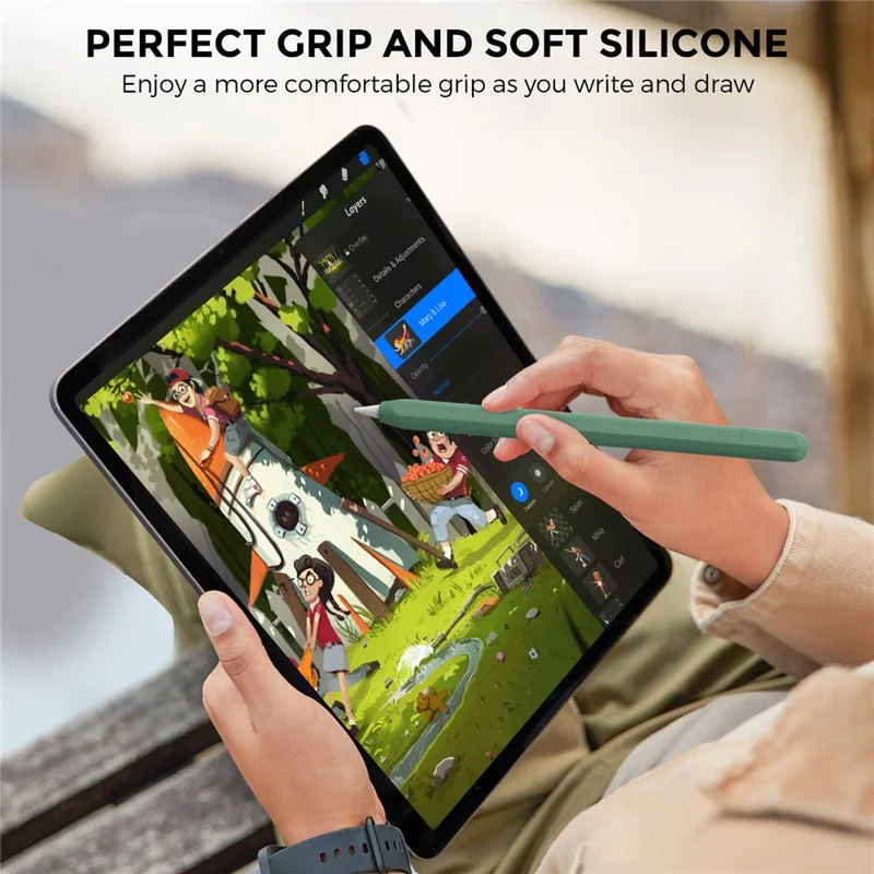 AHASTYLE PT65-3 For Apple Pencil (USB-C) Silicone Sleeve Anti-Drop Pencil Protective Cover -  Dark Green