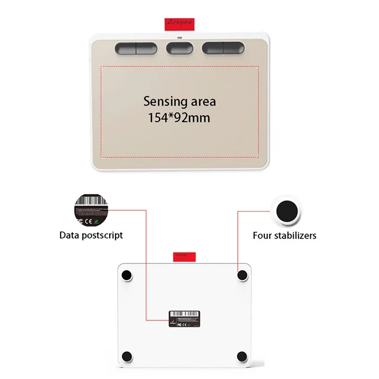 ACEPEN AP604B Plastic Case Ultra Thin Digital Graphic Board Drawing Tablet + 8192 Levels Pressure Battery-free Passive Stylus - Black