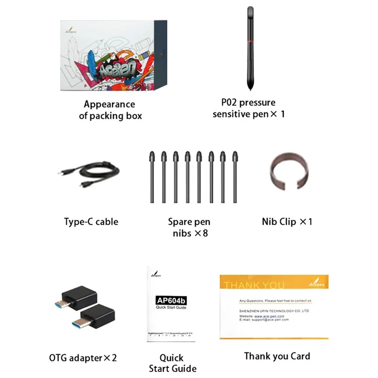 ACEPEN AP604B Plastic Case Ultra Thin Digital Graphic Board Drawing Tablet + 8192 Levels Pressure Battery-free Passive Stylus - Black