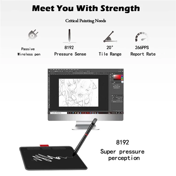 ACEPEN AP604B Plastic Case Ultra Thin Digital Graphic Board Drawing Tablet + 8192 Levels Pressure Battery-free Passive Stylus - Black