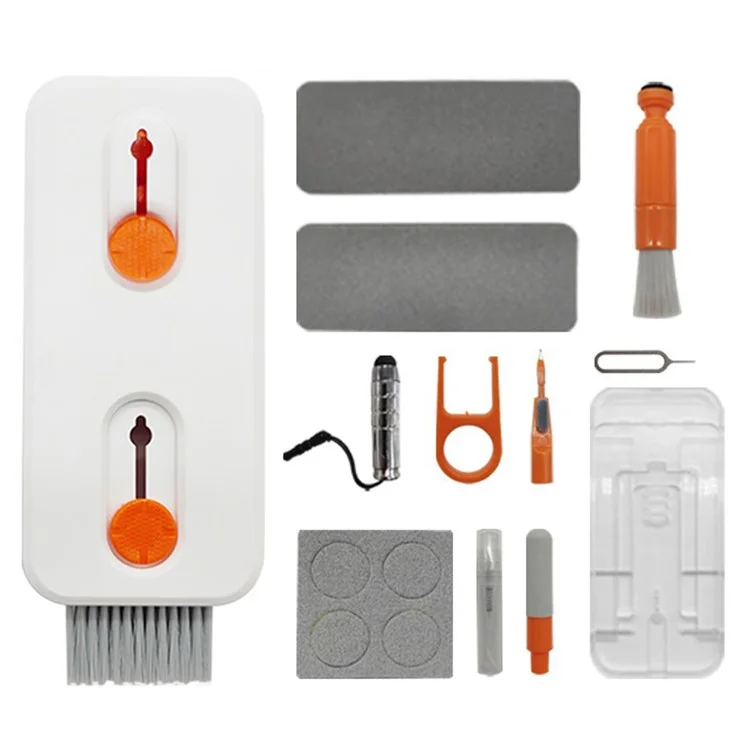 12-in-1 Keyboard Cleaning Kit for Laptops Computer Camera Lens Phone Screen Cleaner Brush Set - White+Orange