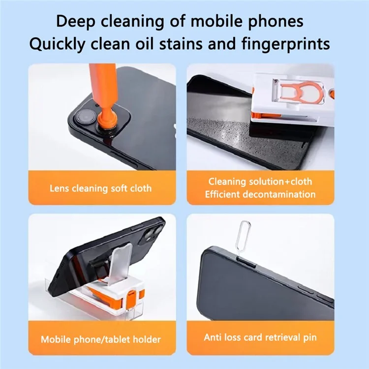 12-in-1 Keyboard Cleaning Kit for Laptops Computer Camera Lens Phone Screen Cleaner Brush Set - White+Orange