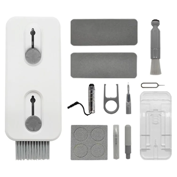 12-in-1 Keyboard Cleaning Kit for Laptops Computer Camera Lens Phone Screen Cleaner Brush Set - White+Grey