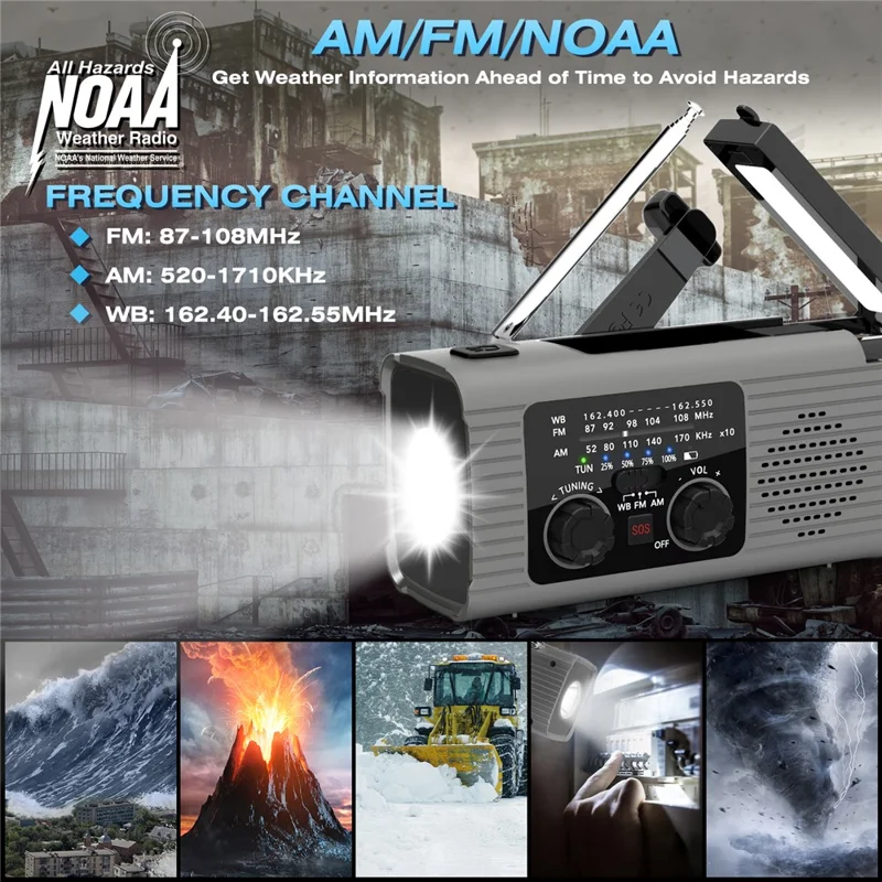 YX318 AM/FM/NOAA Weather Radio Portable 2000mAh Solar Hand Crank Power Bank with Flashlight - Orange