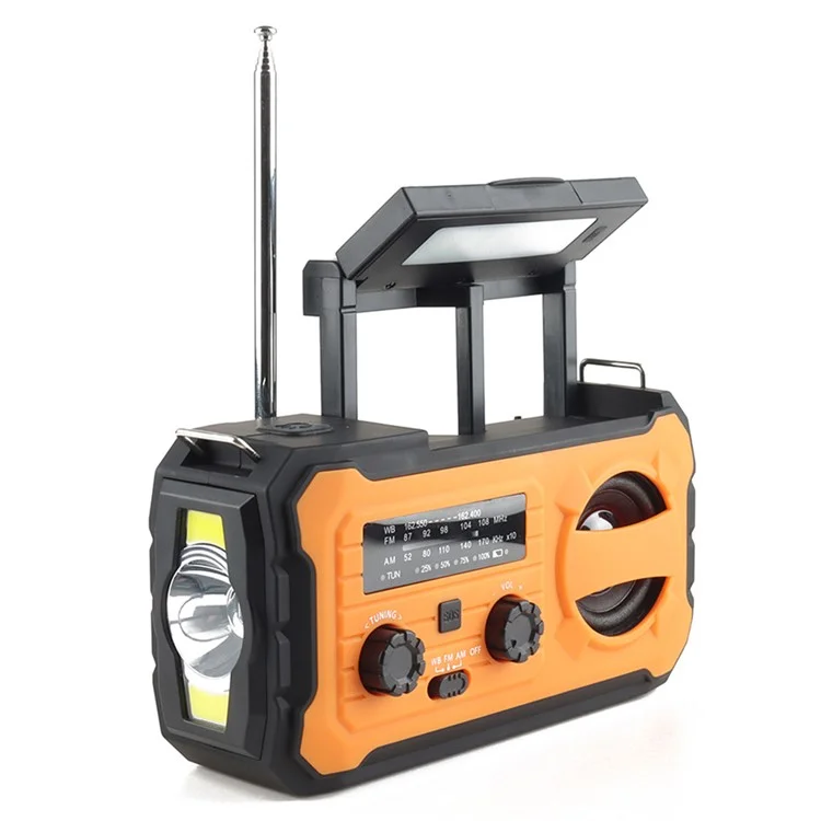 YX328 Torcia LED Solare Manuale di Emergenza 4000mAh Power Bank Radio FM Campeggio Strumento di Sopravvivenza - Arancione