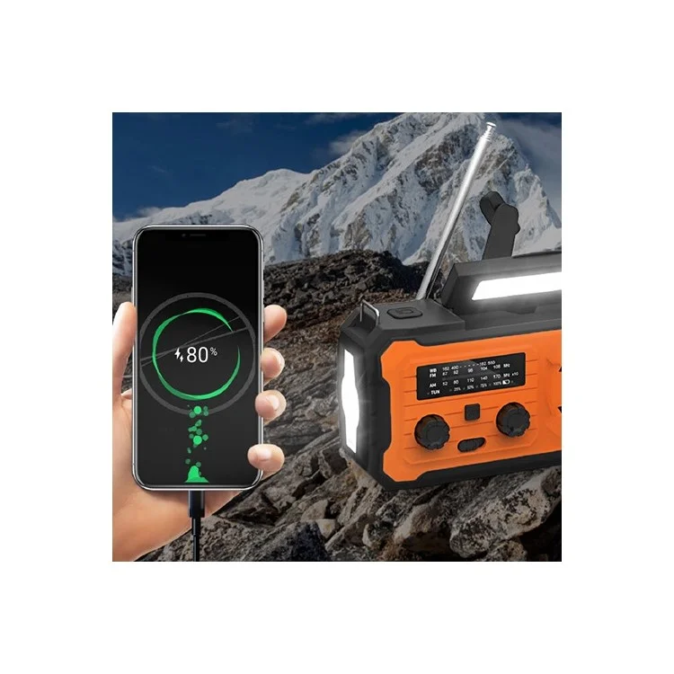YX328 Torcia LED Solare Manuale di Emergenza 4000mAh Power Bank Radio FM Campeggio Strumento di Sopravvivenza - Arancione