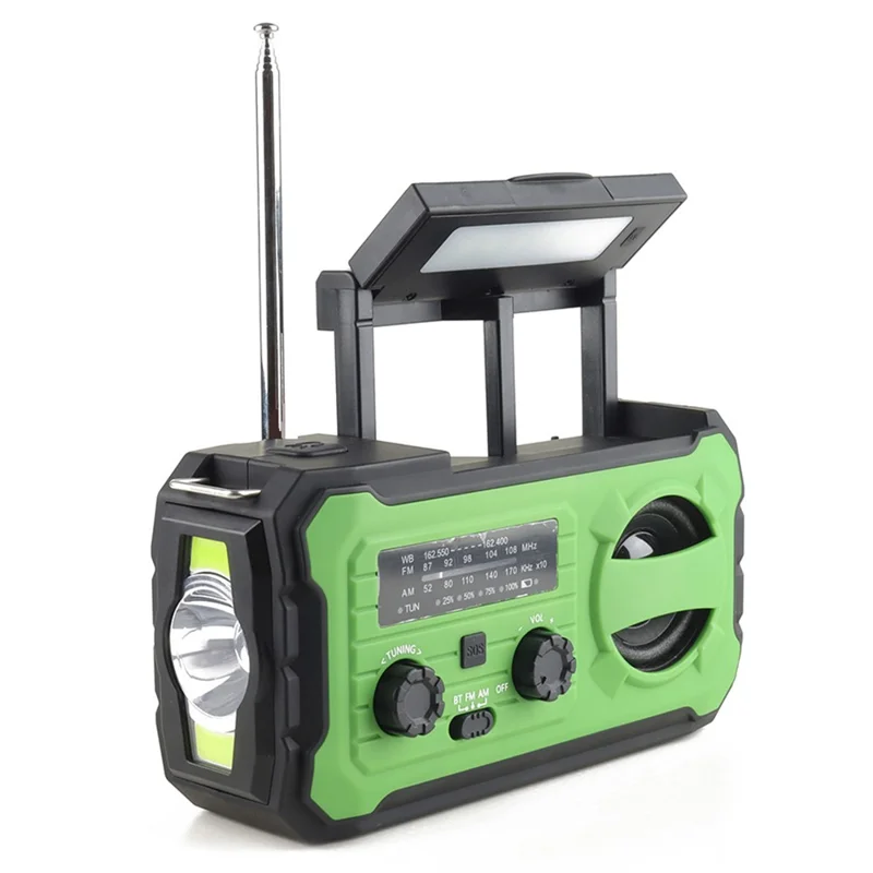 YX328 Emergency Hand Crank Solar LED Flashlight 4000mAh Power Bank FM Radio Camping Survive Tool - Green