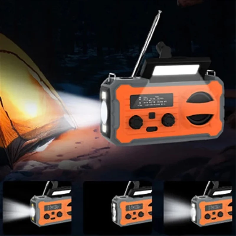 YX328 Emergency Hand Crank Solar LED Flashlight 4000mAh Power Bank FM Radio Camping Survive Tool - Green