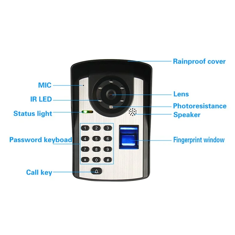 620FD11 7-inch Indoor Monitor + Password Fingerprint HD Door Bell Camera, EU Plug