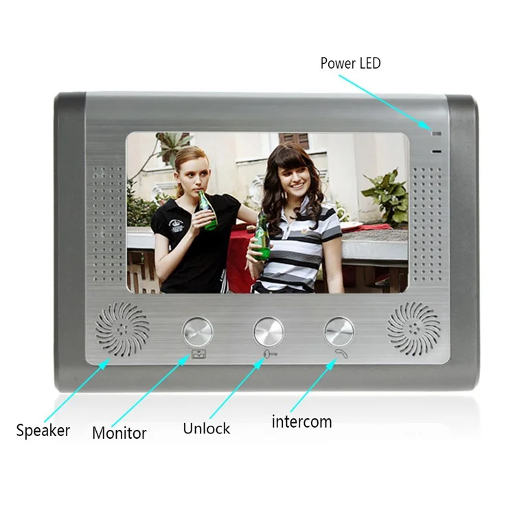 801FC11 7-inch Monitor + Rainproof HD Camera Smart Intercom Visual Doorbell, EU Plug