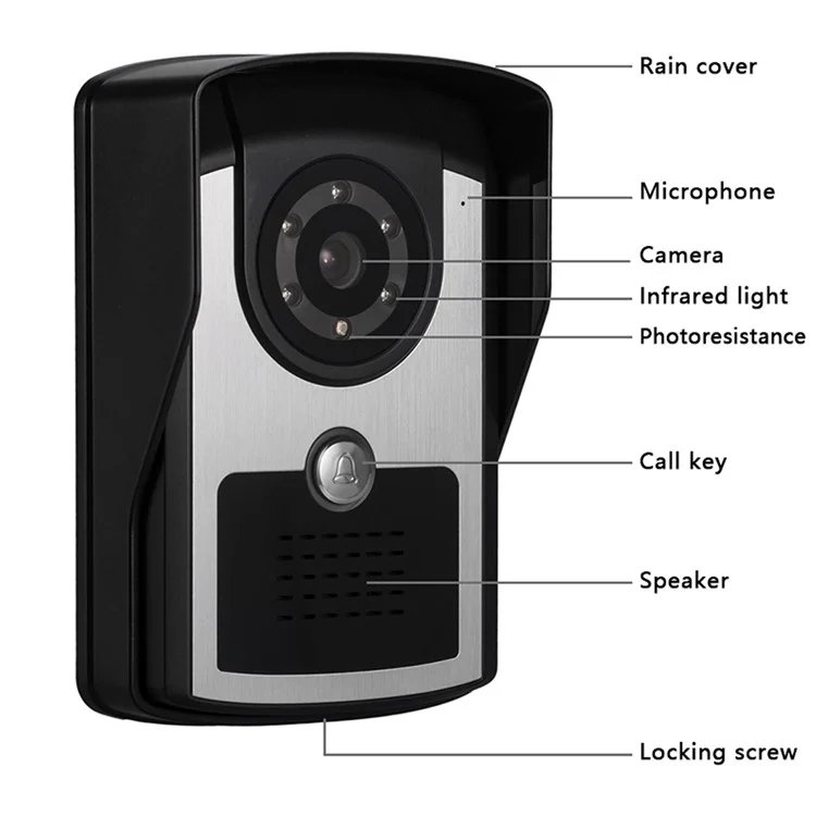 801FC12 2Pcs 7-inch Monitor + 1Pc HD Night Vision Camera Intercom Visual Doorbell, EU Plug