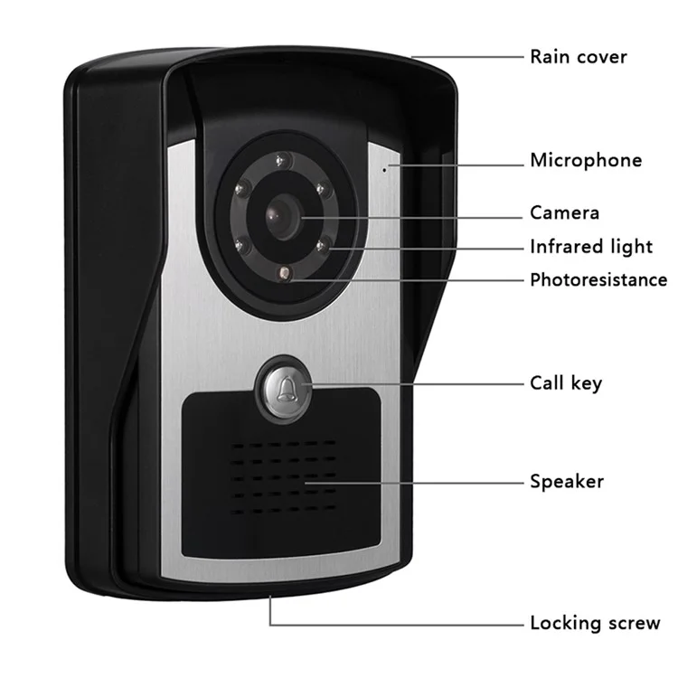 801FC21 1Pc 7-inch Monitor + 2Pcs HD Waterproof Camera Intercom Visual Doorbell, EU Plug