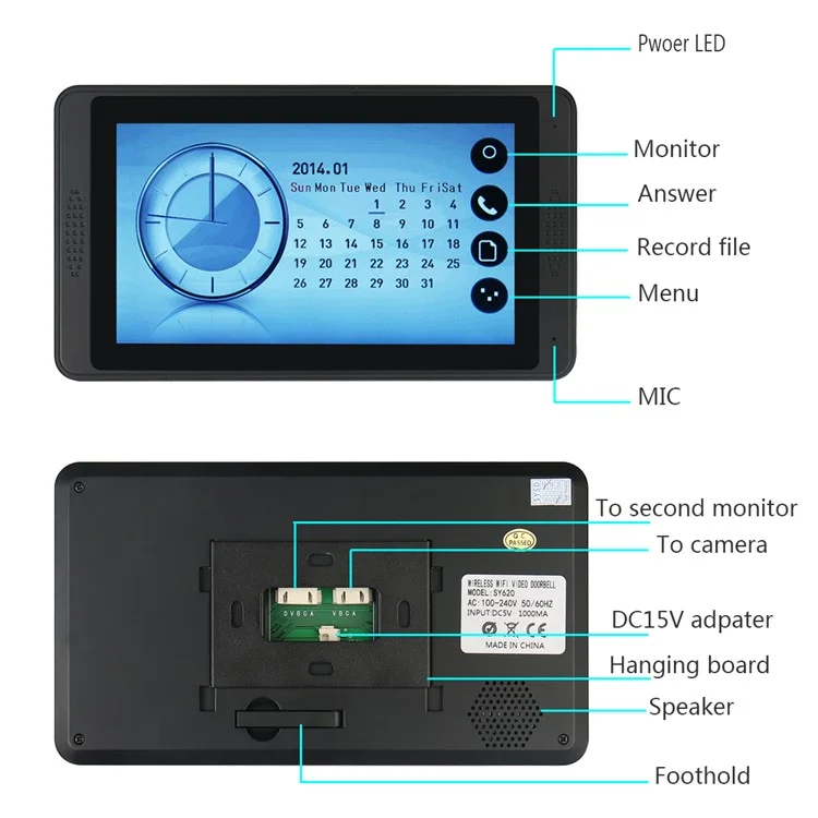 620MJIDS11 EU Plug 7" Video Doorbell Support Password / ID Card / Remote Unlock