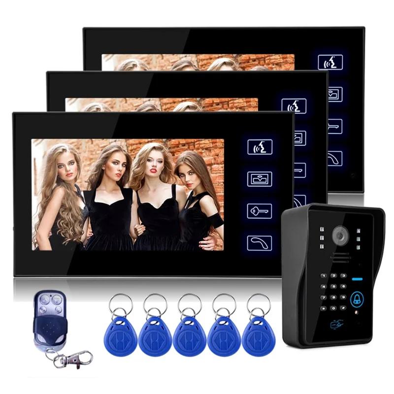 806MJIDS13 1 Camera+3 Monitor EU Plug 7" Video Door Phone Doorbell Intercom