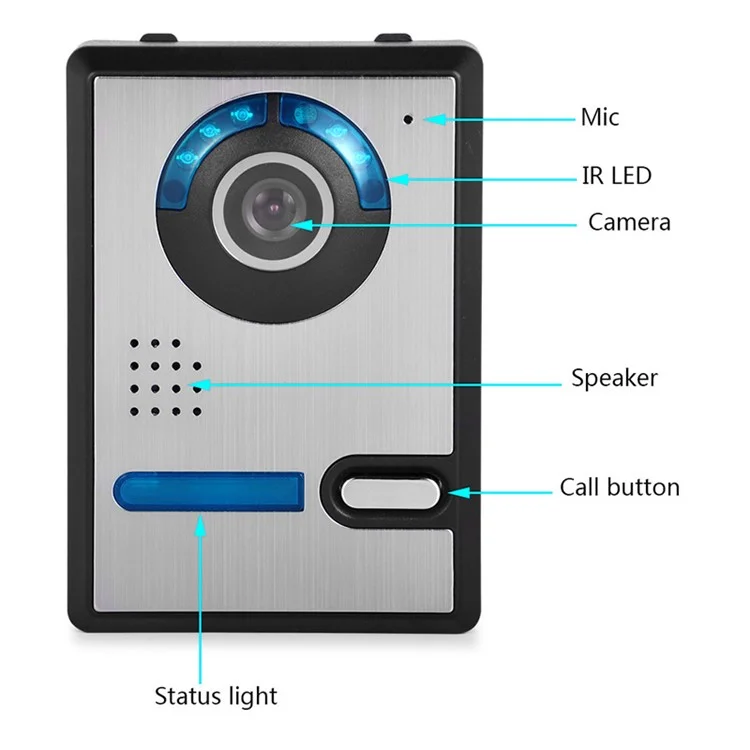 801FA11 7-Zoll Verdrahtetes Video-Türsprechanlage-Heimintercom-Kit, EU-Stecker