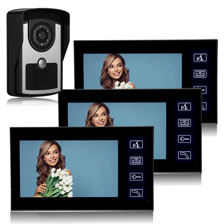 806FC13 1 Camera+3 Monitor EU Plug 7-inch Video Doorbell Intercom Doorphone