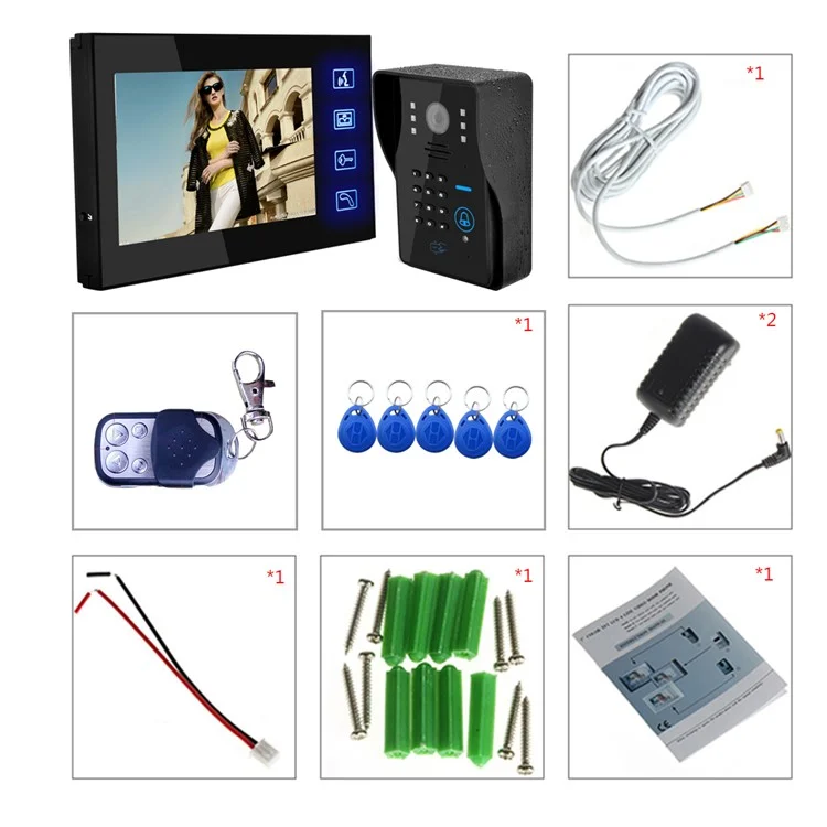 806MJIDS11 1 Camera+1 Monitor EU Plug 7-inch Home Intercom Video Doorbell