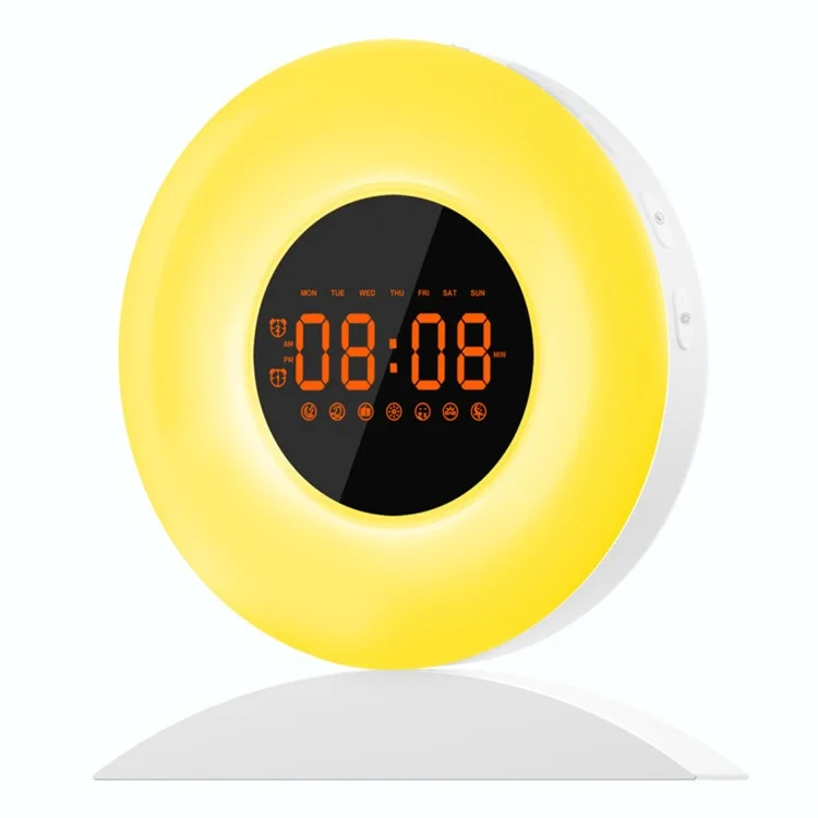 Réveil-matin lumineux avec affichage de l'heure de lever et de coucher du soleil, veilleuse avec radio FM - Prise US