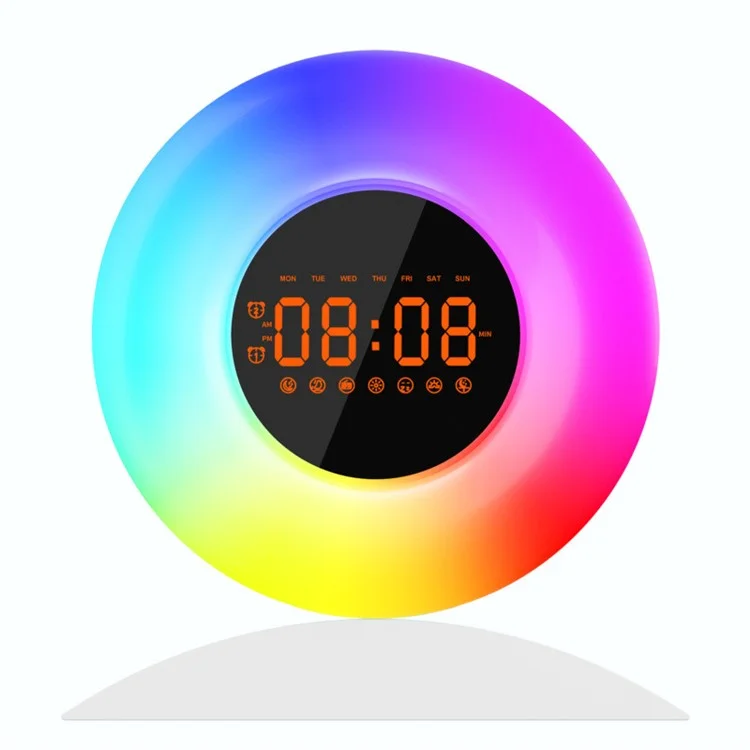 Réveil-matin lumineux avec affichage de l'heure de lever et de coucher du soleil, veilleuse avec radio FM - Prise US