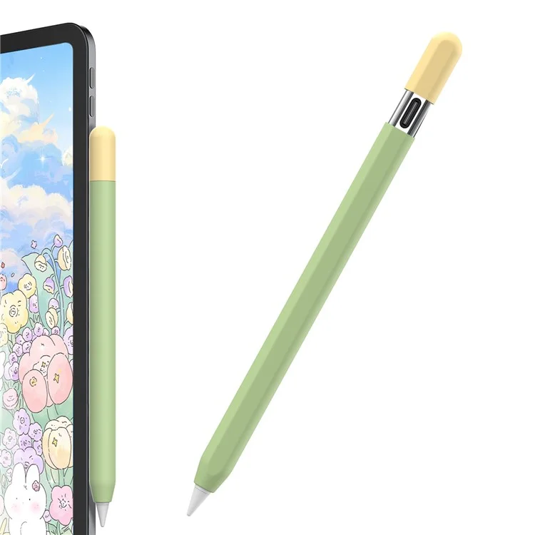 AHASTYLE PT65-3 Per Apple Pencil (USB-C) Color Splicing Silicone Protect Sleeve - Avocado Green+Lemon Yellow