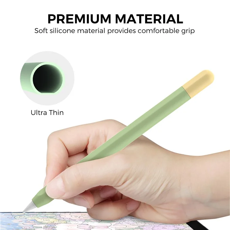 AHASTYLE PT65-3 Per Apple Pencil (USB-C) Color Splicing Silicone Protect Sleeve - Avocado Green+Lemon Yellow