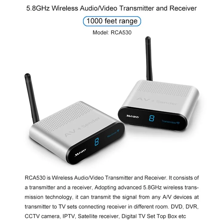 MEASY AV530 Go Through Wall 300m 5.8G Wireless AV Transmitter Receiver - UK Plug
