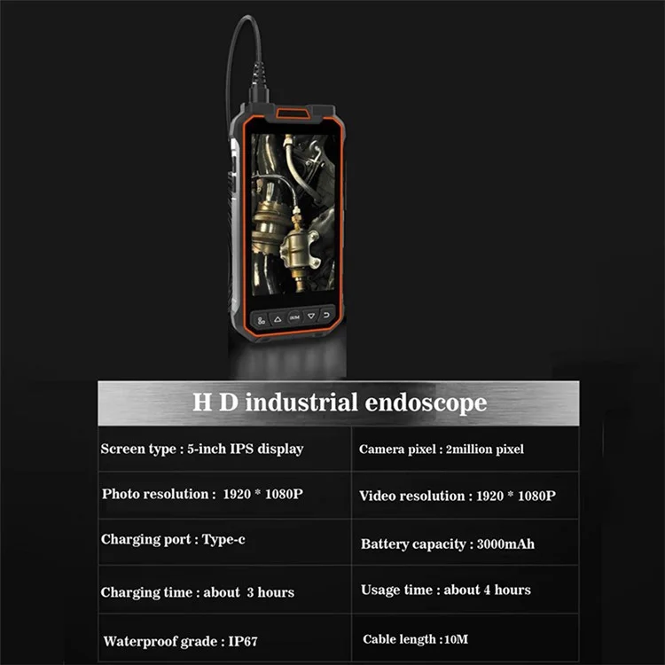 Cámara endoscópica industrial MS20 de 10 m con cable y doble lente