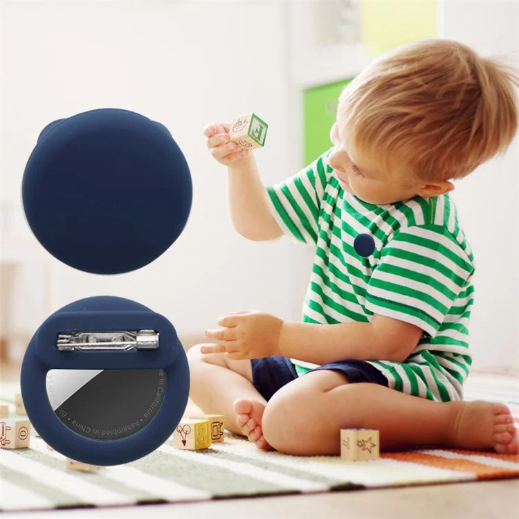 Protective Case for Apple Airtag Brooch Style Kids Pets Bluetooth Tracker Silicone Cover - Black