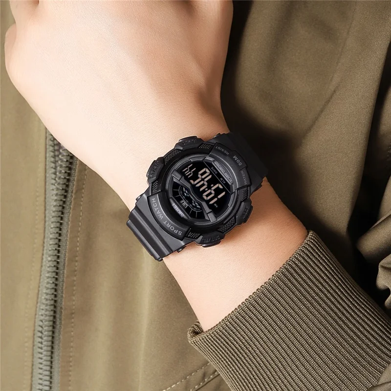 SKMEI 2153 50m Waterproof Wrist Watch TPU Strap EL Backlight Electronic Watch - Black / Black Dial
