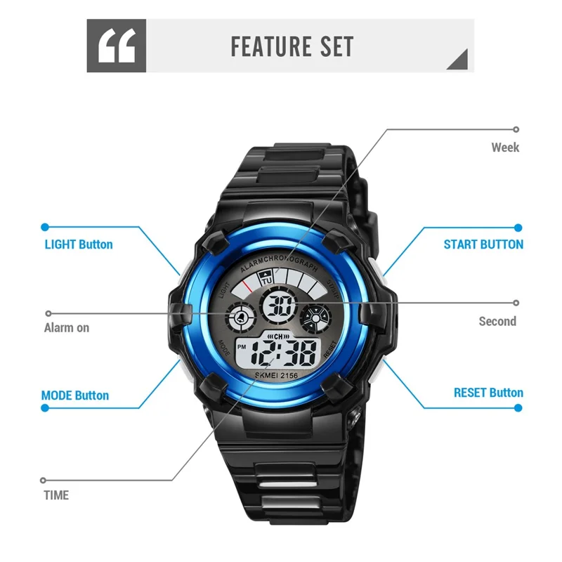 SKMEI 2156 Students Electronic Watch 12  /  24H Multifunction Wristwatch - Black  /  Silver