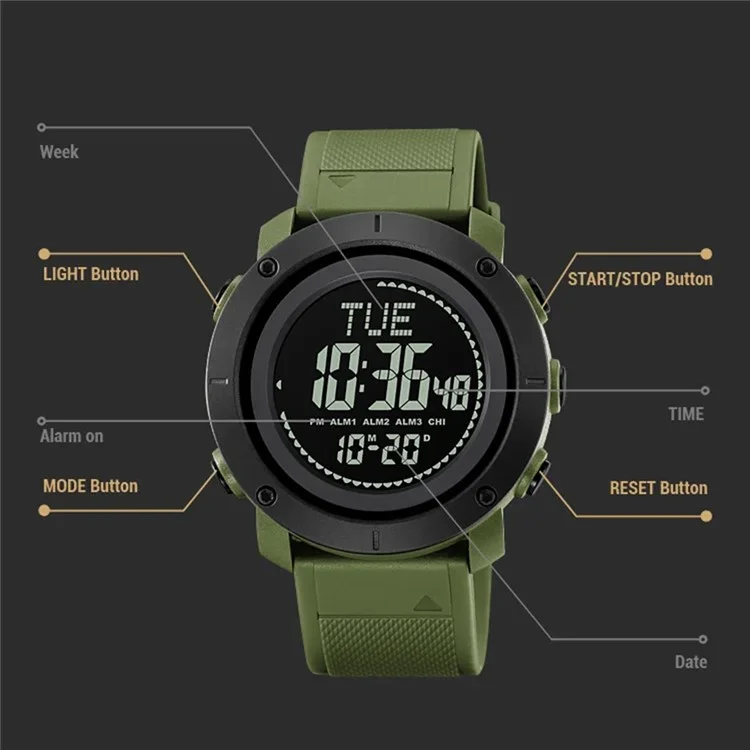 SKMEI 2095 Outdoor Sports 12 / 24 H Multifunktions-Leuchtende Elektronische Uhr - Schwarz