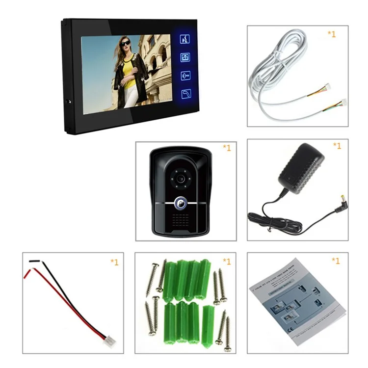 806FG11 7-inch Monitor Smart Electronic Video Viewer Door Bell Night Vision Camera Doorbell, EU Plug