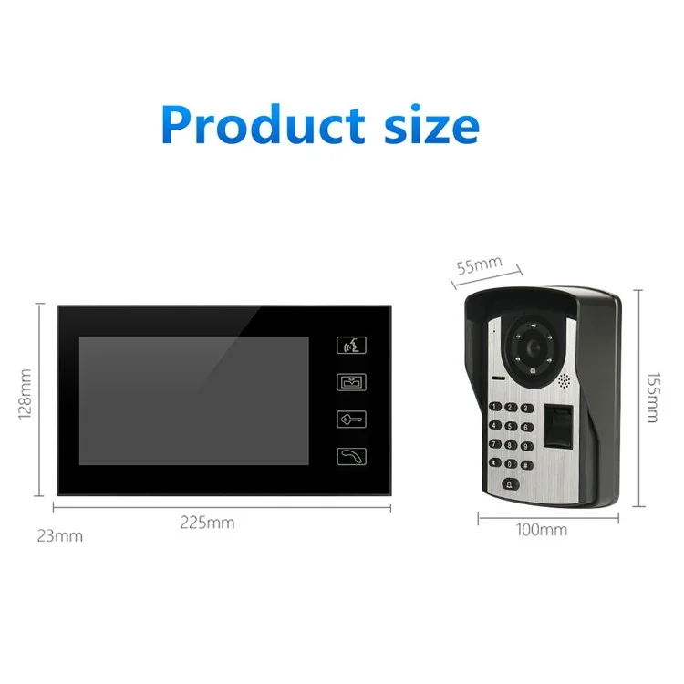 806FD11 Moniteur 7" HD Caméra de Vidéosurveillance avec Contrôle à Distance, Mot de Passe, Empreinte Digitale, Prise UE