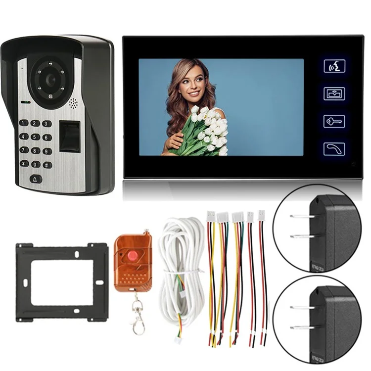 806FD11 7" Monitor HD Video Fingerprint Password Smart Doorbell Camera with Remote Control, US Plug