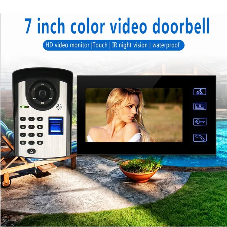 806FD11 7" Monitor HD Video Fingerprint Password Smart Doorbell Camera with Remote Control, US Plug